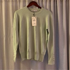 NWT Zara Mint Green Button Sleeve Sweater